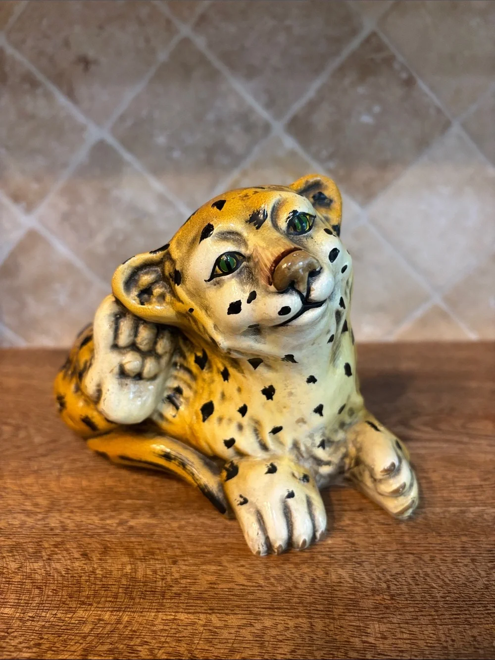 Vintage Hand-painted Ceramic Jaguar/Cheetah/Leopard Figurine -Made in Portugal